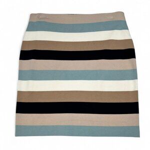 Striped Knit Mini Skirt Tan Brown Blue Size S Preppy Sweater Skirt